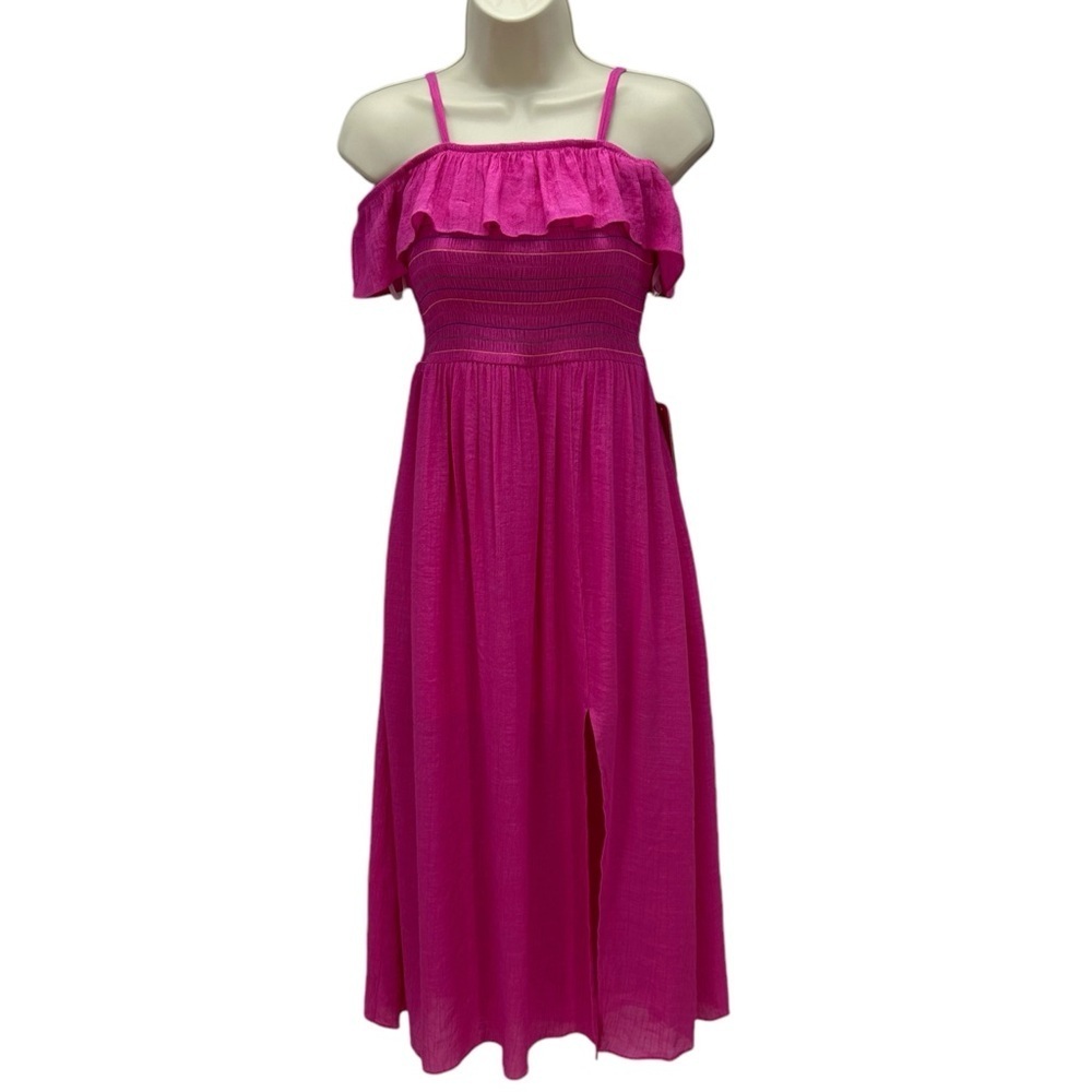 BCX Girls Sleeveless Smocked Top Off Shoulder Ruffle Midi Dress - Pink - size 10